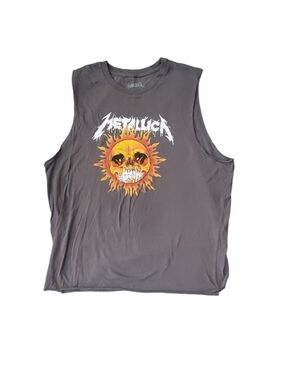 Metallica Sleeveless Tank with Yellow Sun Skull Graphic